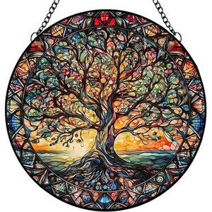 Tree of Life Suncatcher Indoor/Outdoor Stained Glass Window Hanging - Handmade
